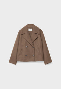 Elegant Wool Peacoat Jacket for Women with Notch Lapel Long Sleeve Double Breasted Cropped Oversized Style - Susan & Anne