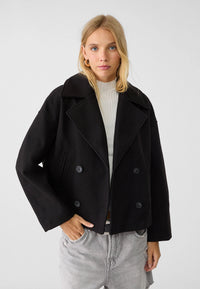 Elegant Wool Peacoat Jacket for Women with Notch Lapel Long Sleeve Double Breasted Cropped Oversized Style - Susan & Anne