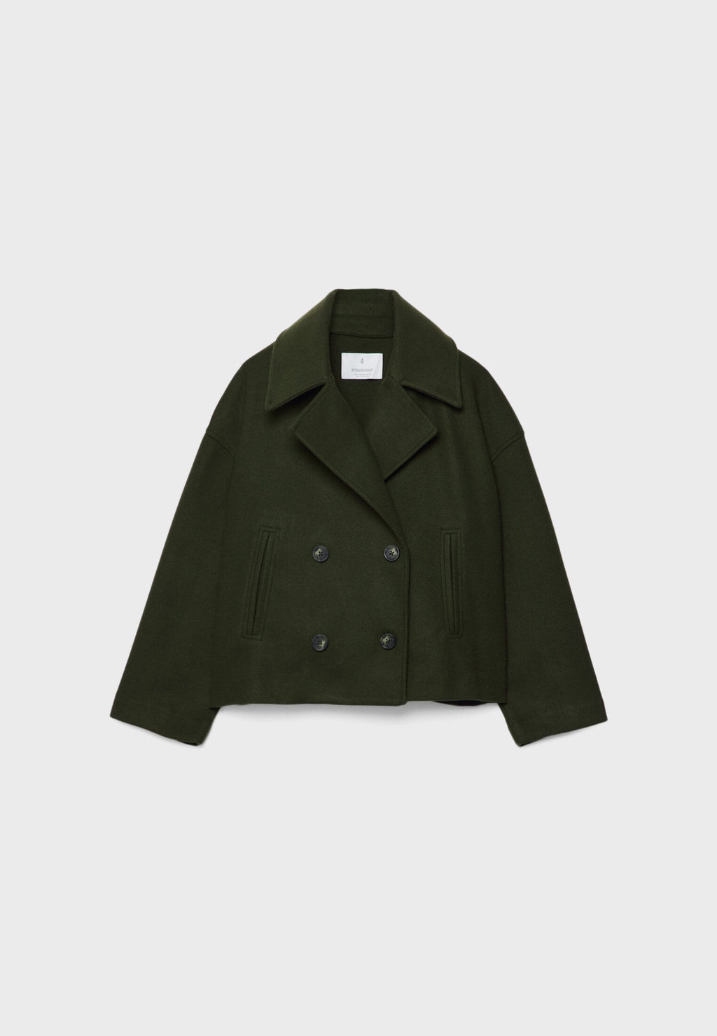 Elegant Wool Peacoat Jacket for Women with Notch Lapel Long Sleeve Double Breasted Cropped Oversized Style - Susan & Anne