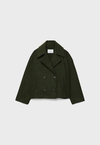 Elegant Wool Peacoat Jacket for Women with Notch Lapel Long Sleeve Double Breasted Cropped Oversized Style - Susan & Anne
