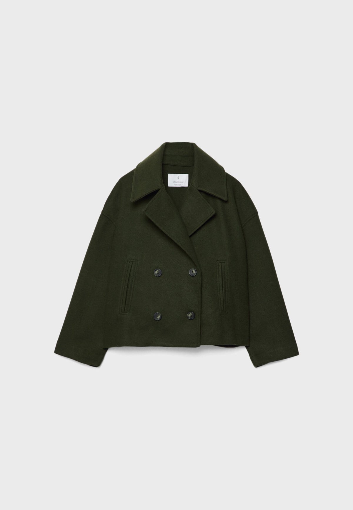 Elegant Wool Peacoat Jacket for Women with Notch Lapel Long Sleeve Double Breasted Cropped Oversized Style - Susan & Anne