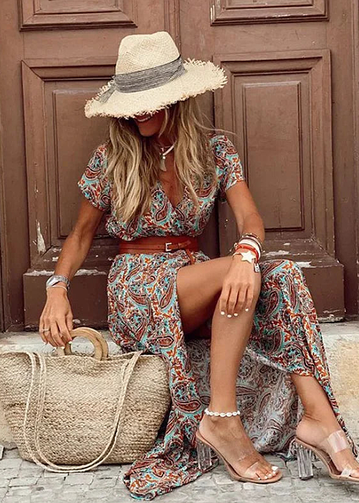 Briony - Belted Paisley Maxi Dress