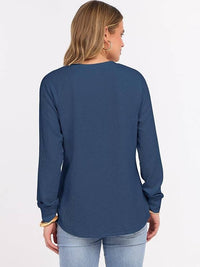 Back view of the zadie waffle knit henley top
