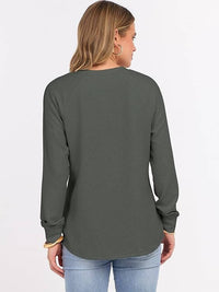 Back view of the zadie waffle knit henley top