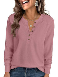 Front view of the zadie waffle knit henley top