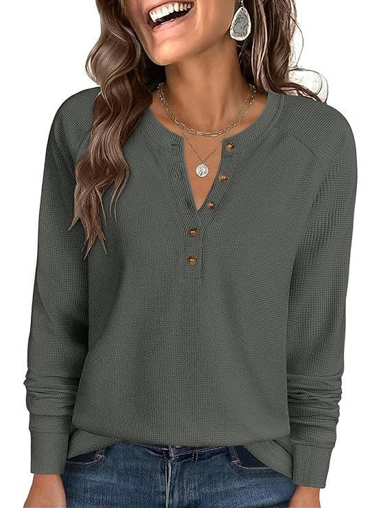 Styled look with the zadie waffle knit henley top