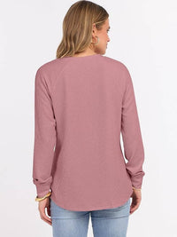 Detail of the zadie waffle knit henley top