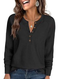 Close-up of the zadie waffle knit henley top