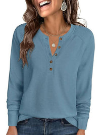 Close-up of the zadie waffle knit henley top