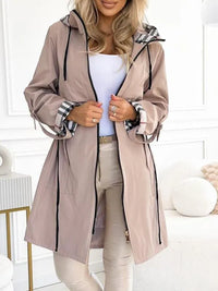 Hooded Drawstring Long Coat with Plaid Lining – Susan & Anne