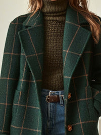 Woman wearing the dominique retro plaid tweed coat