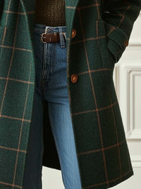 Detail of the dominique retro plaid tweed coat