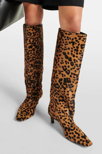 Leona – Leopard Print Slouchy Knee-High Kitten Heel Boots