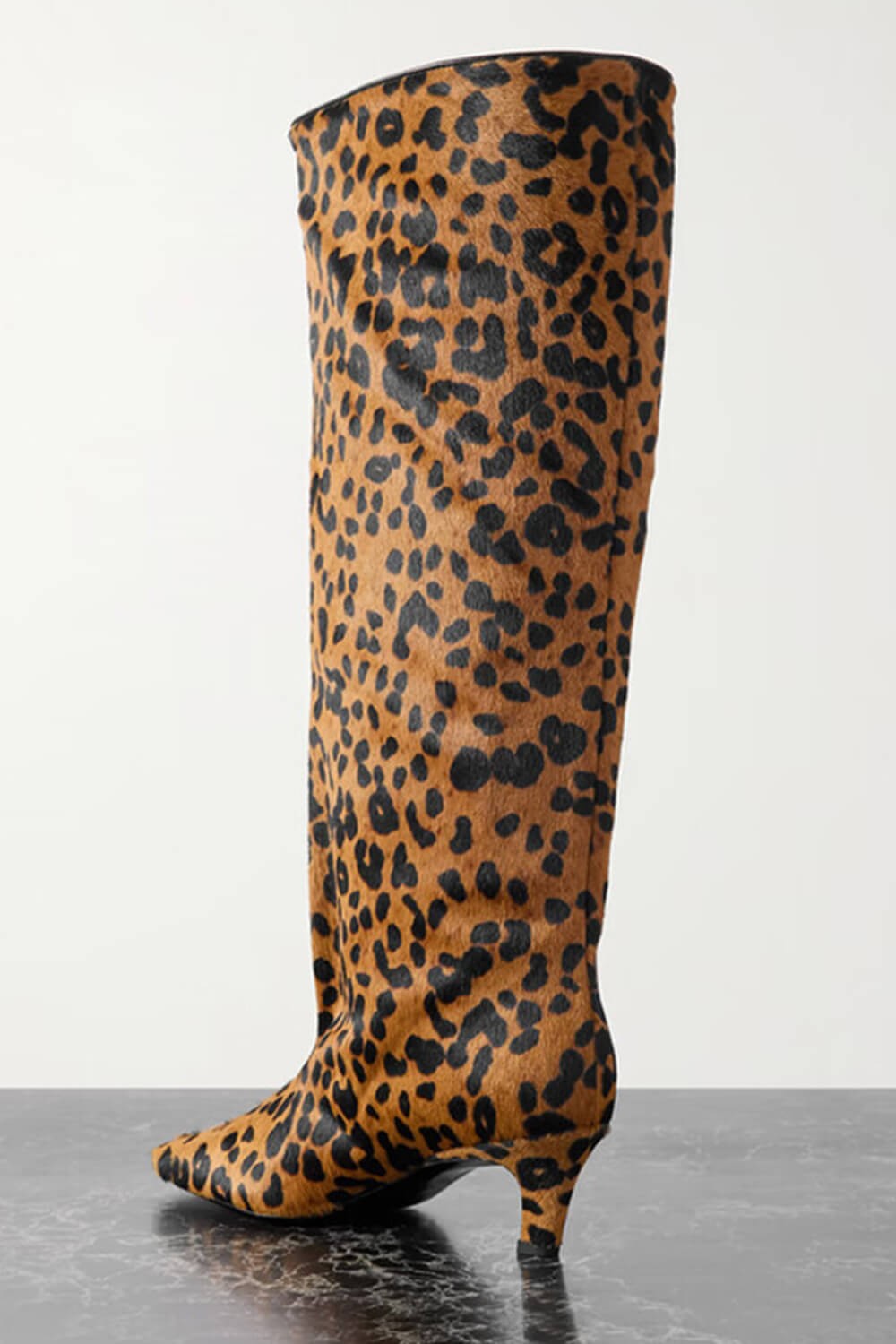 Leona – Leopard Print Slouchy Knee-High Kitten Heel Boots