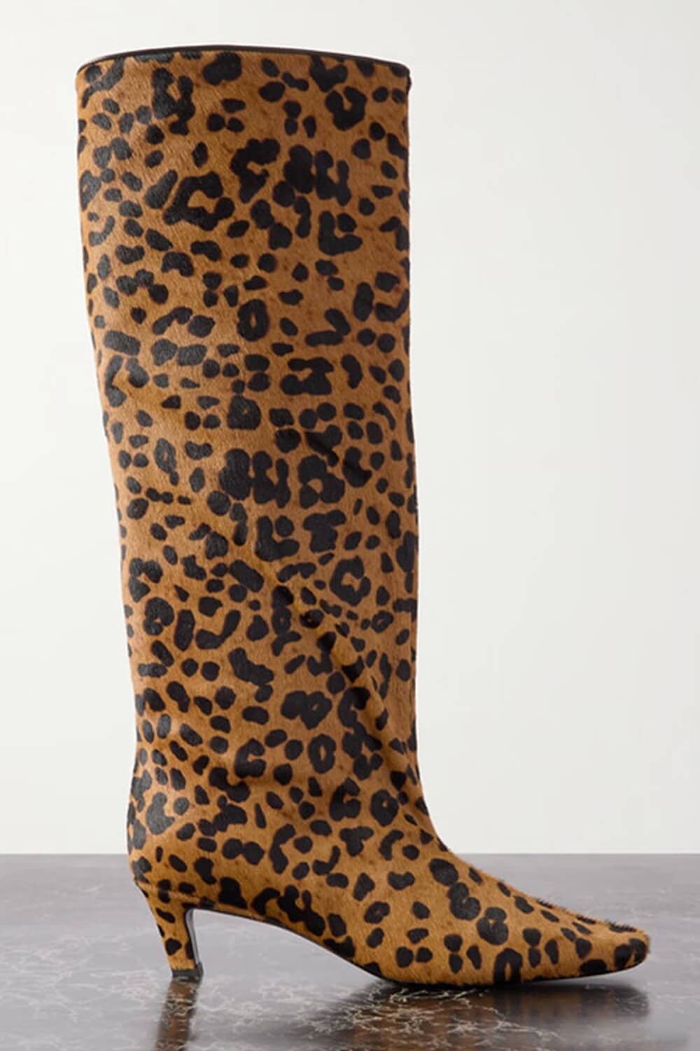 Leona – Leopard Print Slouchy Knee-High Kitten Heel Boots