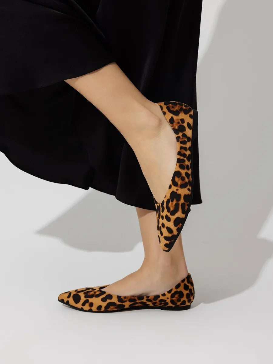 Leopard Pointed-Toe Ballet Flats in leopard — view 2