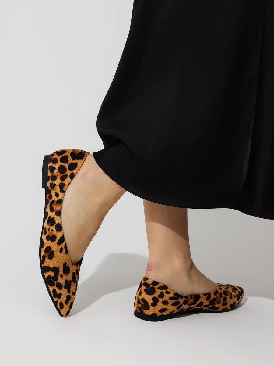 Leopard Pointed-Toe Ballet Flats in leopard — view 4
