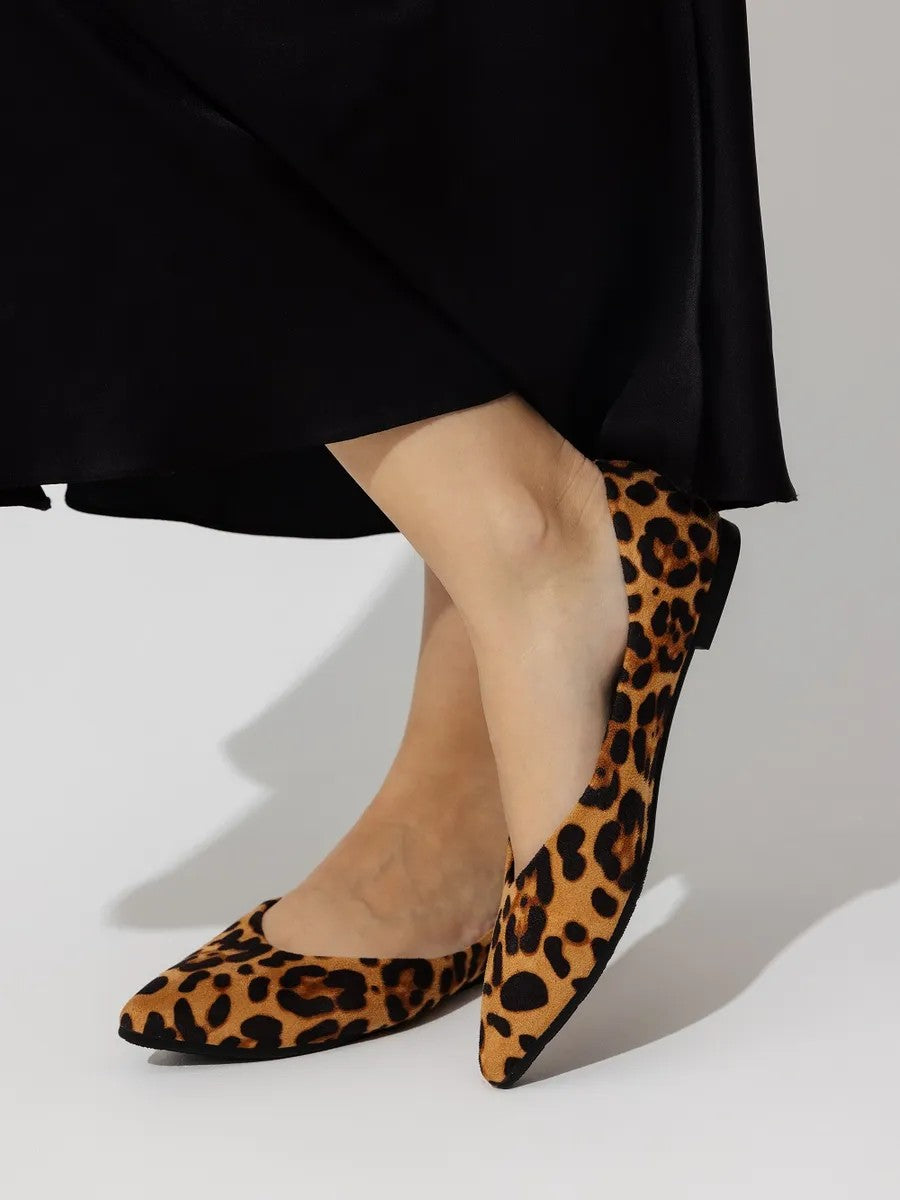 Leopard Pointed-Toe Ballet Flats in leopard — view 5