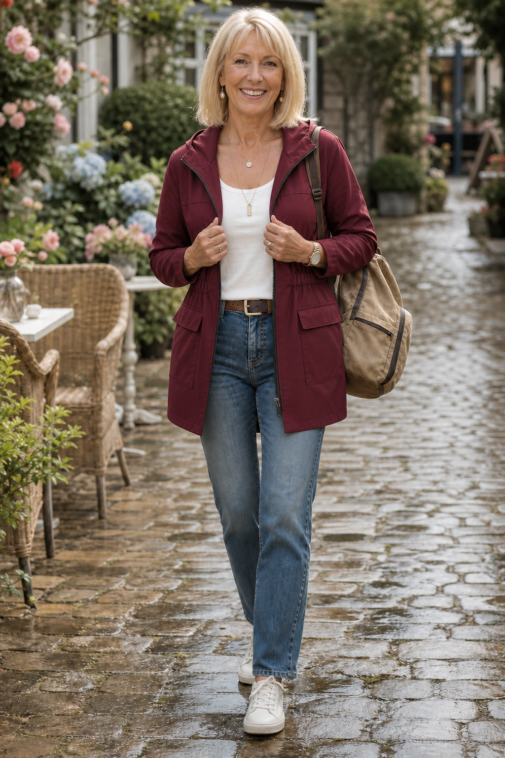 Drawstring Waist Hooded Rain Jacket - Susan & Anne