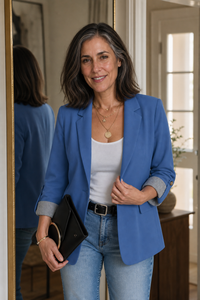Striped-Cuff Roll-Sleeve Tailored Blazer - Susan & Anne