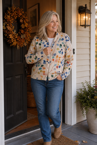 Botanical Print Zip-Up Bomber Cardigan - Susan & Anne