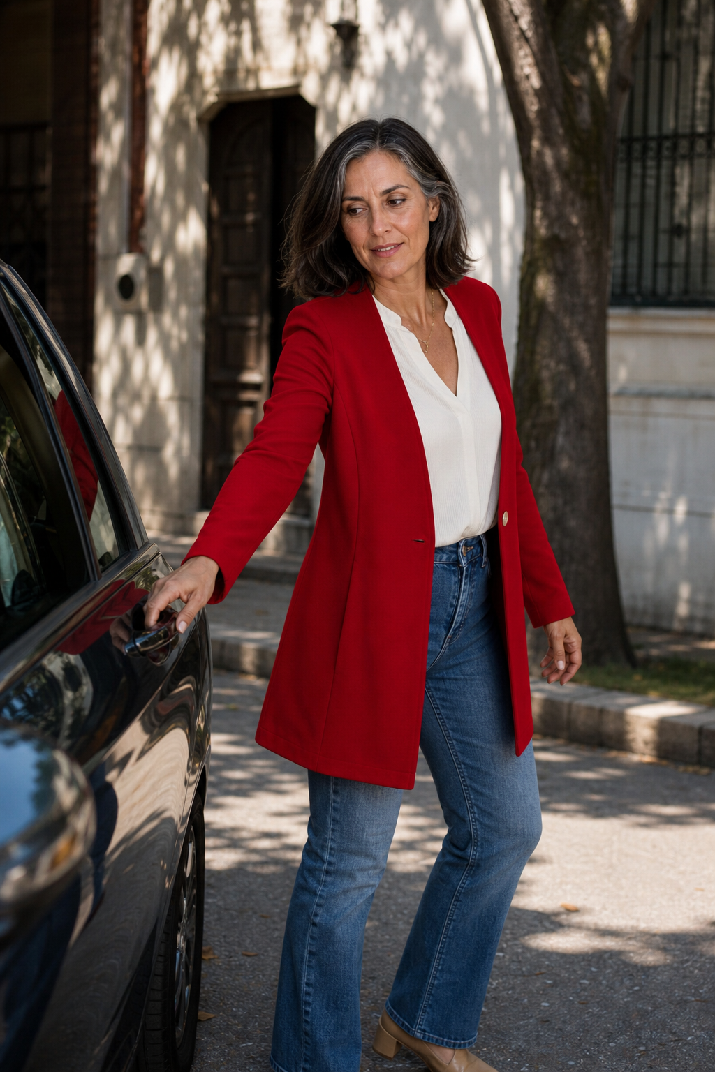 V-Neck Single-Button A-Line Blazer - Susan & Anne
