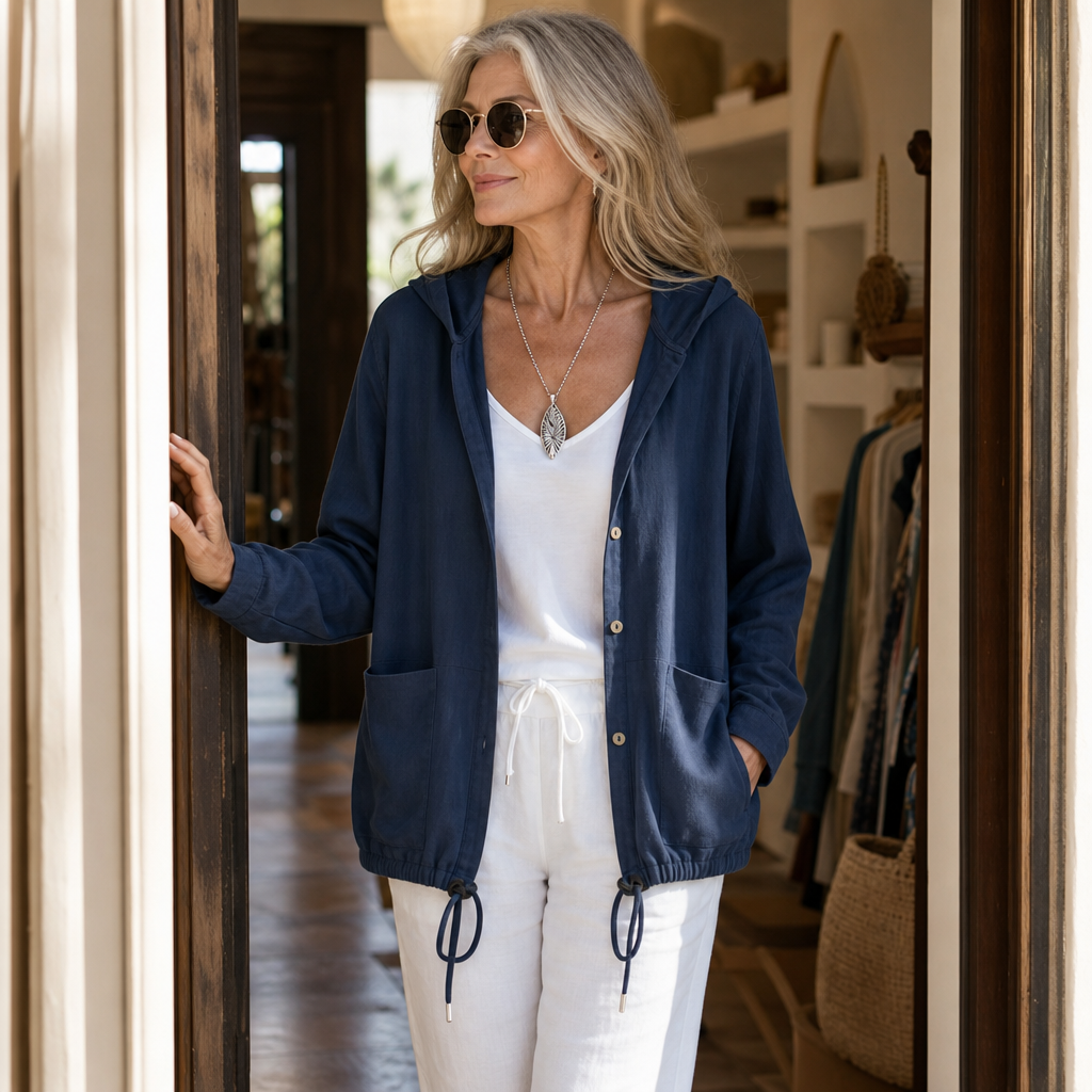 Adjustable Drawstring Hooded Lightweight Jacket - Susan & Anne