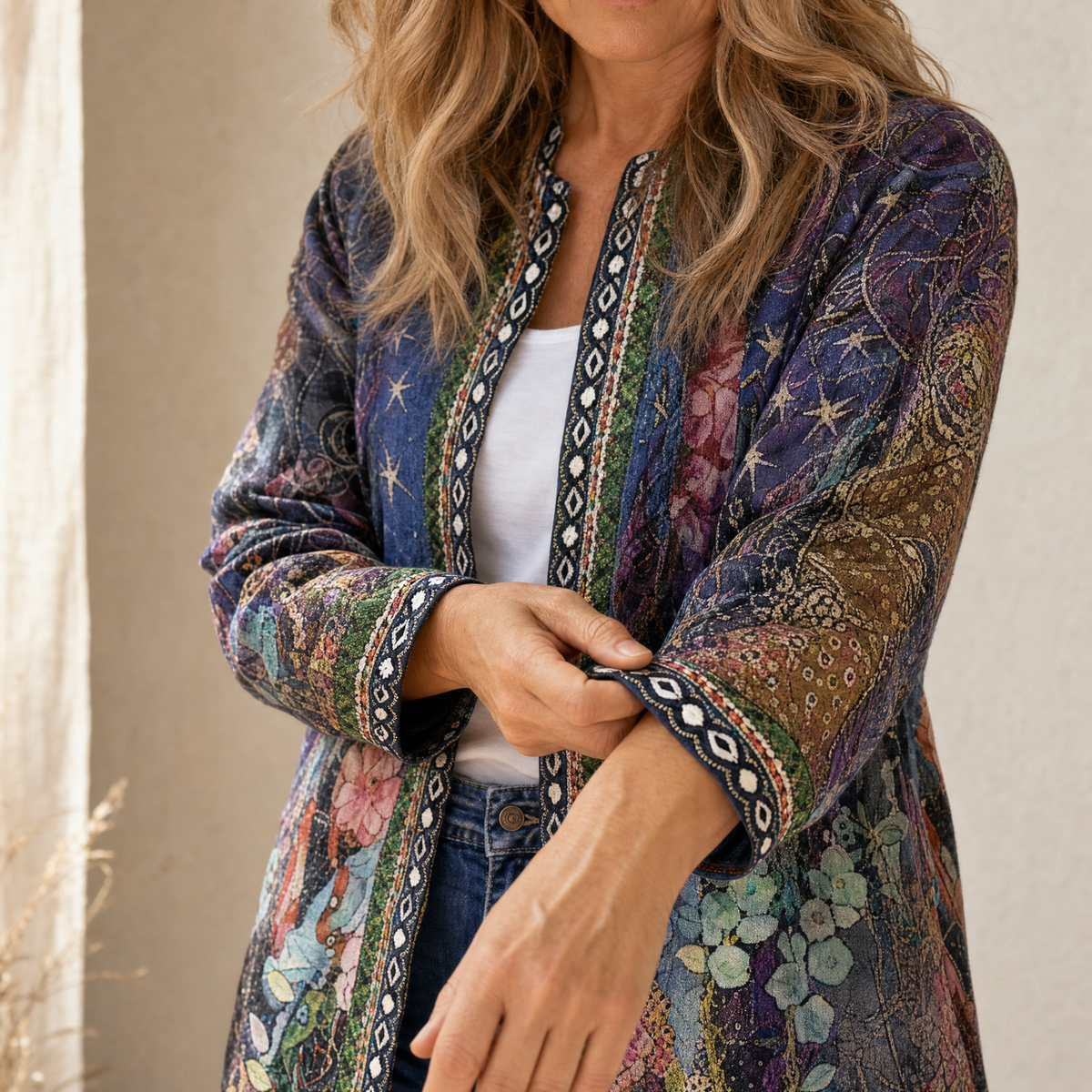 Art-Print Open Jacket for Effortless Style - Susan & Anne