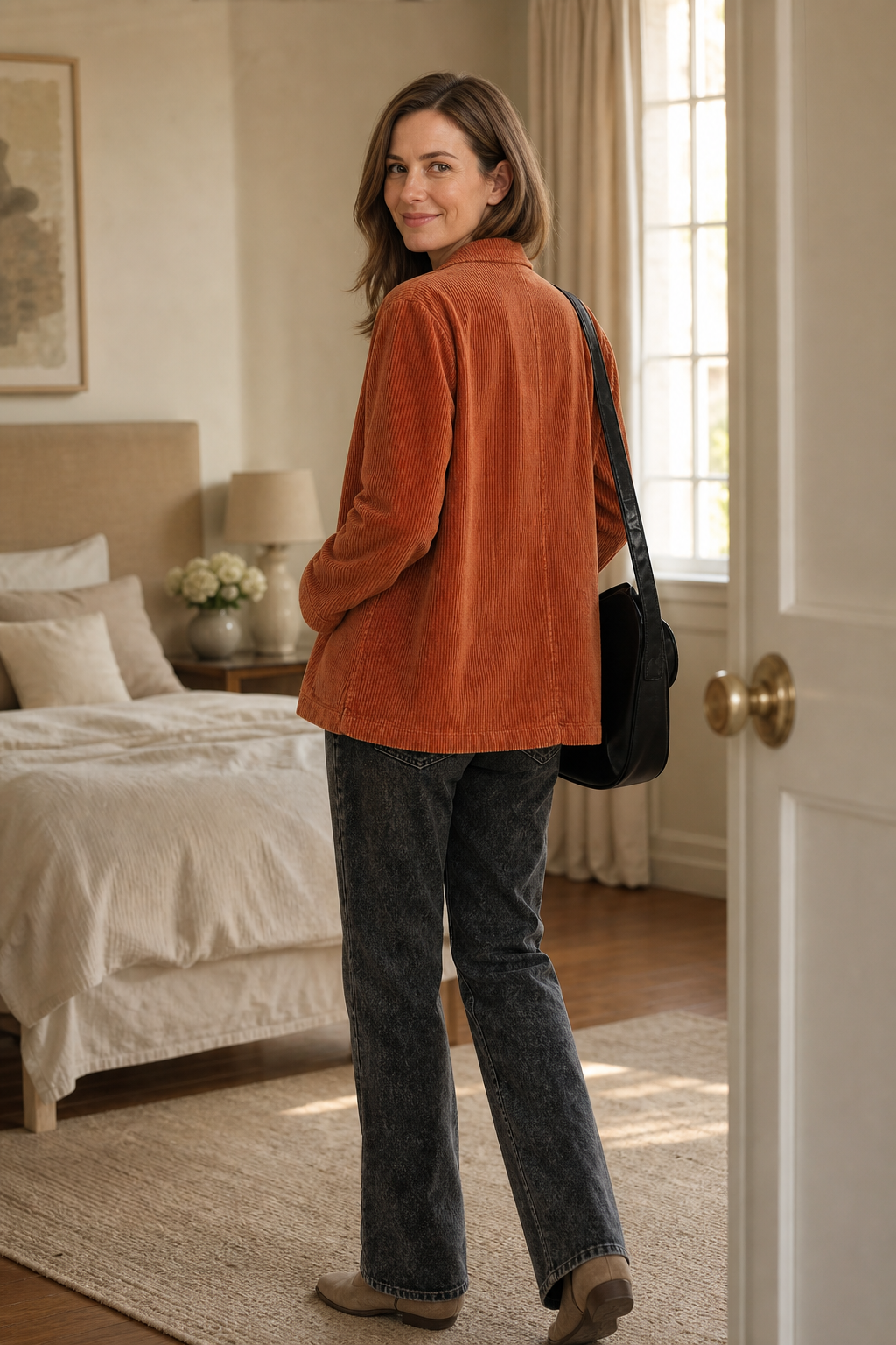 Fine Corduroy-Look Structured-Shoulder Jacket - Susan & Anne