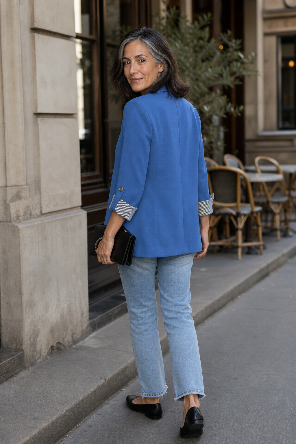 Striped-Cuff Roll-Sleeve Tailored Blazer - Susan & Anne