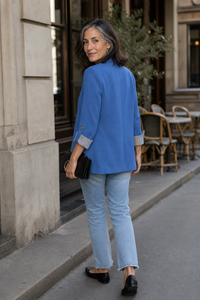Striped-Cuff Roll-Sleeve Tailored Blazer - Susan & Anne