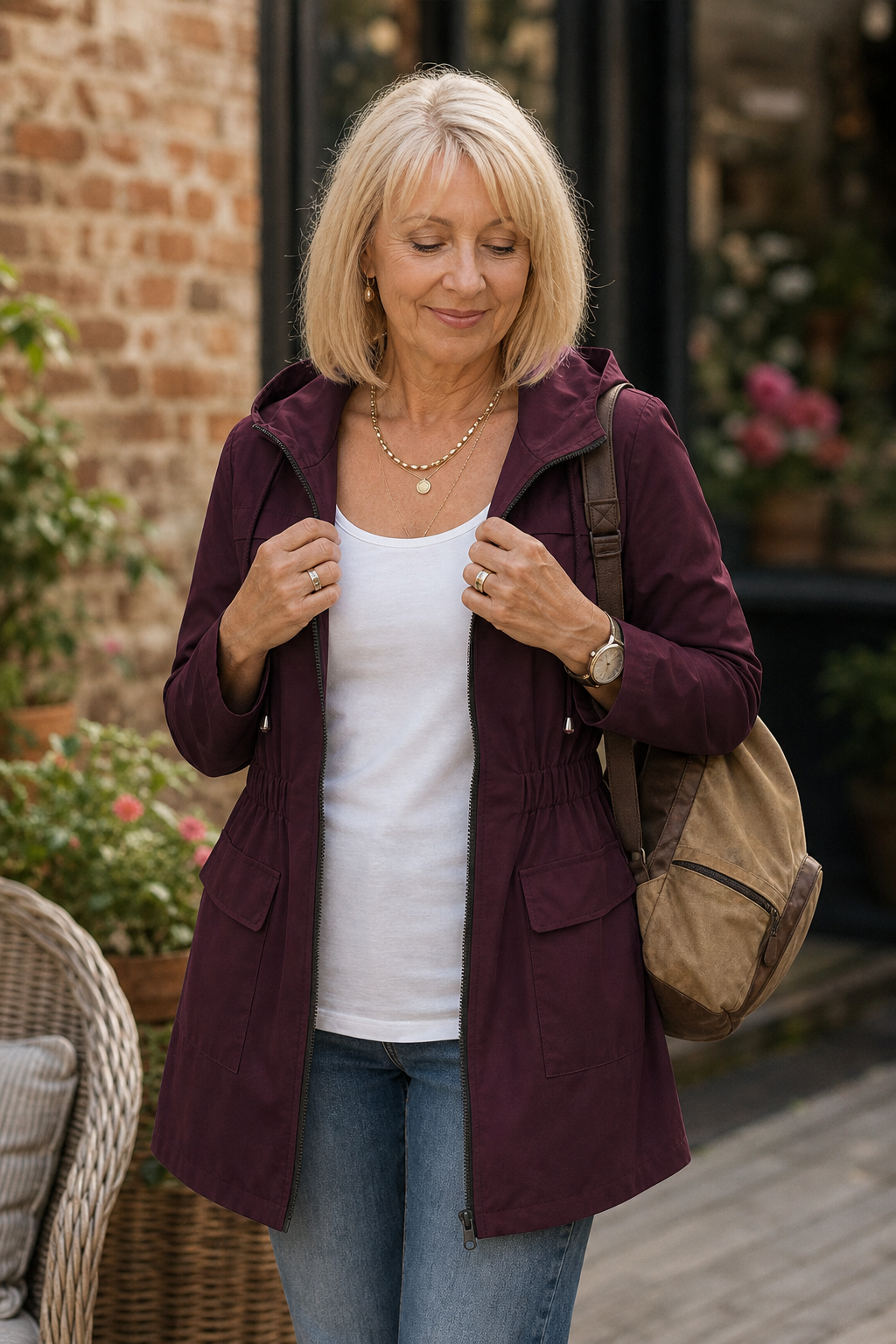 Drawstring Waist Hooded Rain Jacket - Susan & Anne