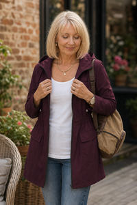Drawstring Waist Hooded Rain Jacket - Susan & Anne