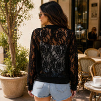 Floral Lace Zip Up Bomber Jacket for Women - Susan & Anne