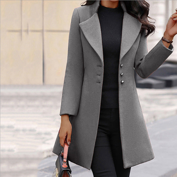 Elegant Wool Coat for Women with Notched Lapel Long Sleeve Button Front Tailored Style - Susan & Anne