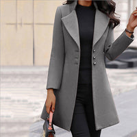 Elegant Wool Coat for Women with Notched Lapel Long Sleeve Button Front Tailored Style - Susan & Anne