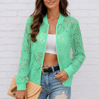 Floral Lace Zip Up Bomber Jacket for Women - Susan & Anne