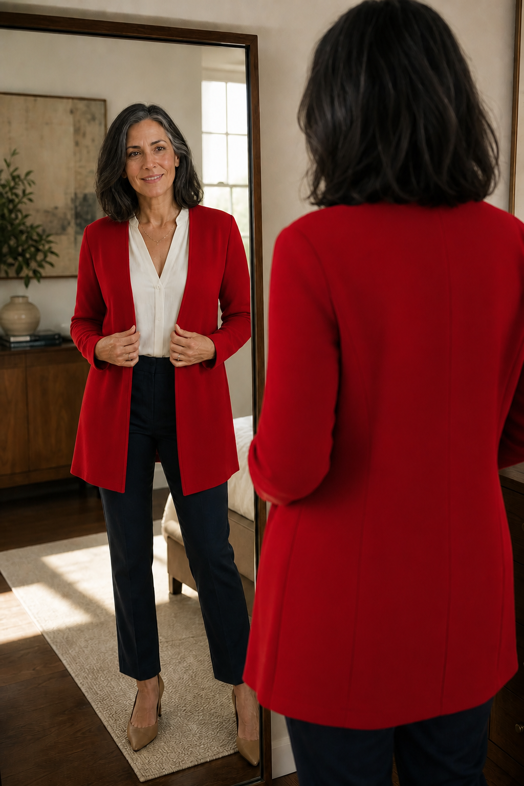 V-Neck Single-Button A-Line Blazer - Susan & Anne