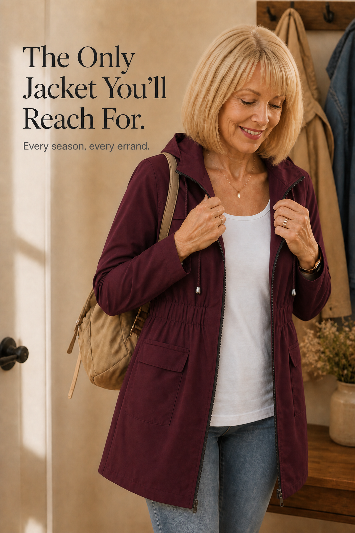 Drawstring Waist Hooded Rain Jacket - Susan & Anne