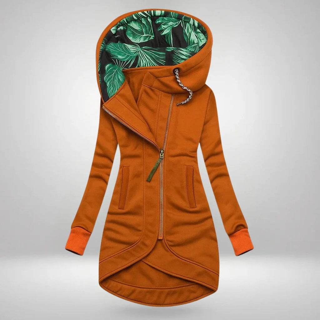 Hooded Curved-Hem Zip Coat – Susan & Anne