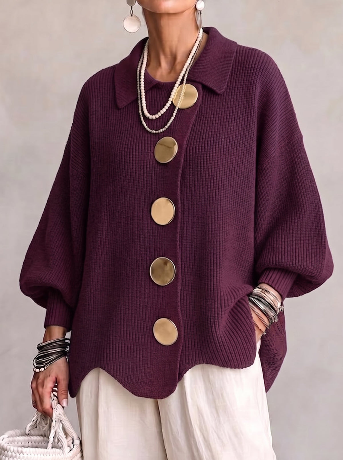 Karina – Oversized Collared Button Cardigan