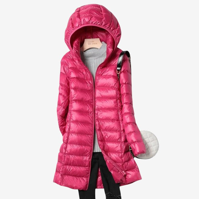 Styled look with the claudette hooded longline puffer coat