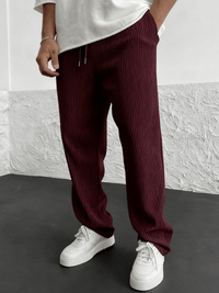 Close-up texture of the relaxed heavyweight knit wide-leg pants | baggy stretch-waist fit