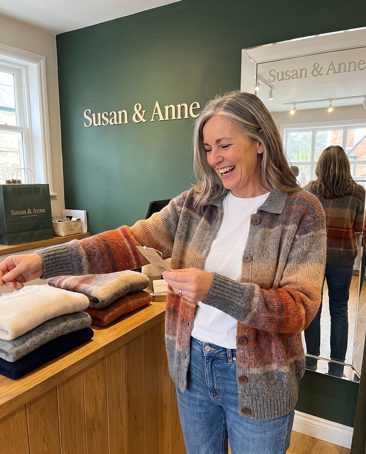 Susan & Anne — cardigan tag laugh Image