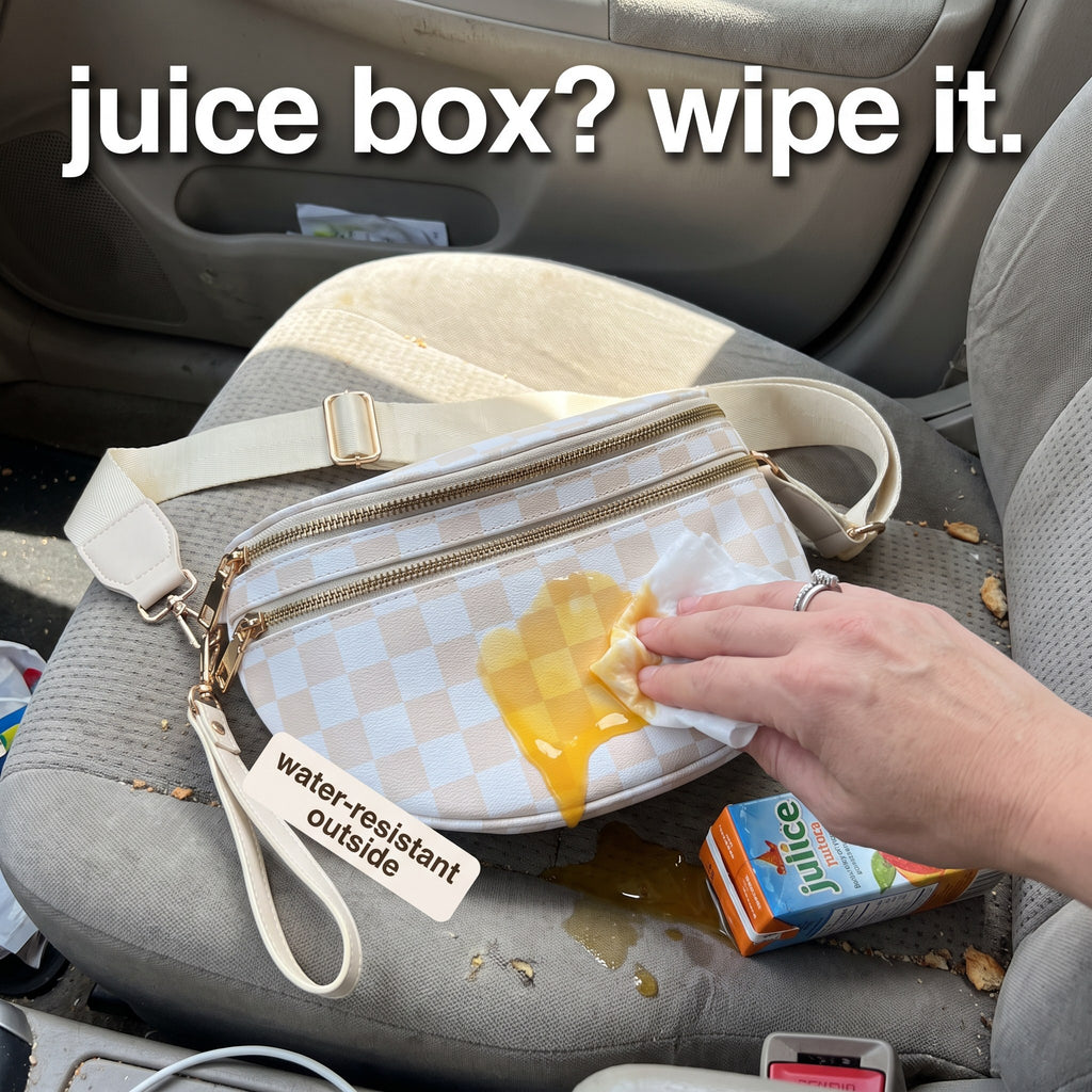 Wiping juice off the water-resistant Freehand crossbody bag
