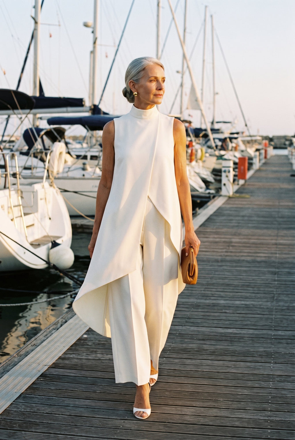 Ivory draped two-piece set styled on Cape Cod for women 50+ – Susan & Anne