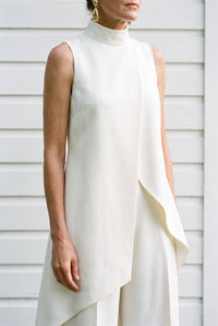 Ivory draped two-piece set styled on Cape Cod for women 50+ – Susan & Anne
