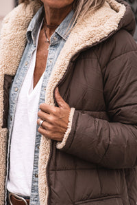 Long sherpa-lined puffer coat styled on Cape Cod for women 50+ – Susan & Anne