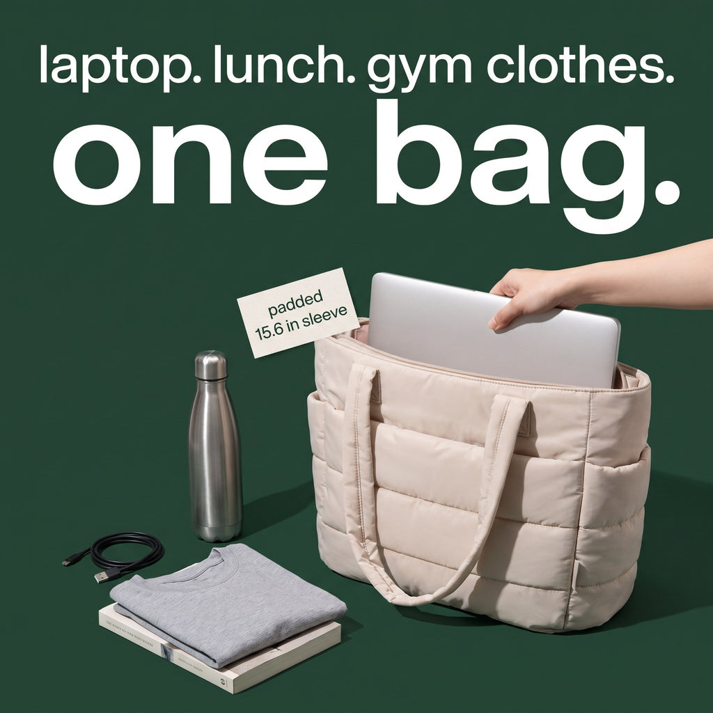 Sliding a 15-inch laptop into The Pillow Tote padded laptop sleeve