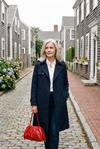 Red dumpling hobo bag styled on Cape Cod for women 50+ – Susan & Anne